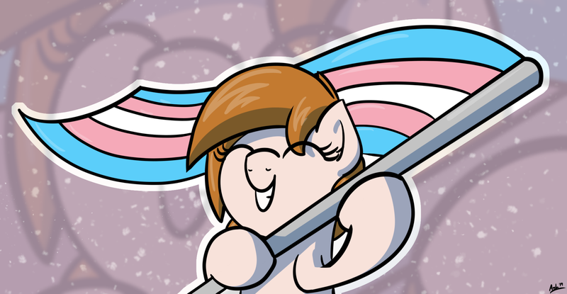 Size: 1920x997 | Tagged: safe, artist:ashtoneer, derpibooru import, oc, oc:white shield, pony, :d, flag, pride, pride flag, transgender pride flag, zoom layer