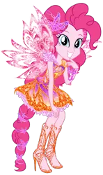 Size: 1300x2200 | Tagged: safe, artist:gihhbloonde, derpibooru import, pinkie pie, fairy, human, equestria girls, barely eqg related, butterflix, clothes, crossover, cute, fairy wings, fairyized, high heels, humanized, ponied up, rainbow s.r.l, shoes, stella (winx club), winged humanization, wings, winx club