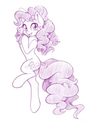 Size: 748x1000 | Tagged: safe, artist:dstears, derpibooru import, pinkie pie, earth pony, pony, bipedal, cute, diapinkes, female, looking at you, mare, monochrome, open mouth, simple background, solo, white background