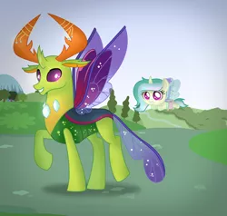 Size: 3152x3000 | Tagged: artist:alizeethepony2008, changedling, changeling, changepony, derpibooru import, father and child, father and daughter, female, flying, hybrid, king thorax, male, nymph, oc, papa thorax, safe, thorax