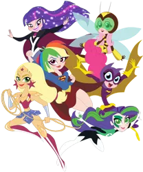 Size: 816x979 | Tagged: safe, artist:rosesweety, derpibooru import, applejack, fluttershy, pinkie pie, rainbow dash, rarity, sci-twi, twilight sparkle, equestria girls, animal costume, batgirl, bee costume, bumblebee, clothes, costume, dc comics, dc superhero girls, flutterbee, green lantern, humane five, humane six, supergirl, wonder woman, wonderjack, zatanna