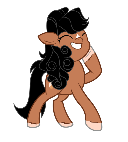 Size: 2400x2650 | Tagged: safe, artist:pizzamovies, derpibooru import, oc, oc:huniebuns, unofficial characters only, earth pony, pony, cinnamon bun, cutie mark, eyes closed, female, food, raised hoof, simple background, smiling, solo