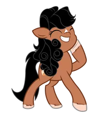 Size: 2400x2650 | Tagged: safe, artist:pizzamovies, derpibooru import, oc, oc:huniebuns, unofficial characters only, earth pony, pony, cinnamon bun, cutie mark, eyes closed, female, food, raised hoof, simple background, smiling, solo