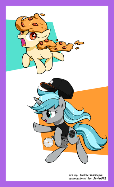 Size: 1000x1635 | Tagged: safe, artist:twilite-sparkleplz, derpibooru import, oc, oc:rym, ponified, unofficial characters only, food pony, original species, pizza pony, pony, unicorn, commission, female, food, hat, mare, pizza, pizza cutter, running, this will end in death, this will end in tears, this will end in tears and/or death