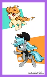 Size: 1000x1635 | Tagged: safe, artist:twilite-sparkleplz, derpibooru import, oc, oc:rym, ponified, unofficial characters only, food pony, original species, pizza pony, pony, unicorn, commission, female, food, hat, mare, pizza, pizza cutter, running, this will end in death, this will end in tears, this will end in tears and/or death
