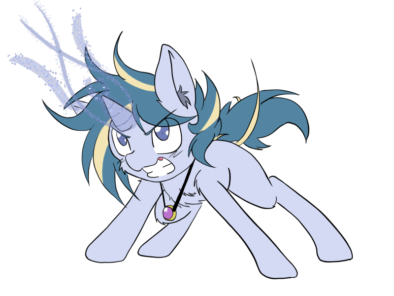 Size: 4032x3024 | Tagged: safe, artist:steelsoul, derpibooru import, skeedaddle, pony, unicorn, alternate universe, angry, colt, colts of harmony, element of generosity, element of honesty, element of kindness, element of laughter, element of loyalty, element of magic, elements of harmony, jewelry, magic, male, necklace, solo