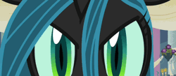 Size: 640x278 | Tagged: safe, derpibooru import, edit, edited screencap, screencap, queen chrysalis, changeling, changeling queen, a canterlot wedding, animated, close-up, female, out of context, reversed, solo