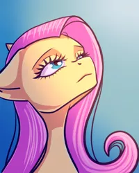 Size: 2000x2500 | Tagged: safe, artist:acridie, derpibooru import, fluttershy, pony, bust, female, gradient background, lidded eyes, looking up, mare, portrait, solo, three quarter view