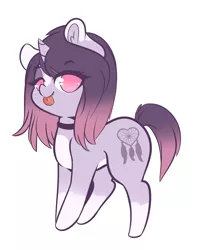 Size: 2569x3193 | Tagged: safe, artist:wickedsilly, derpibooru import, oc, oc:wicked silly, unofficial characters only, pony, unicorn, choker, female, gradient mane, mare, no pupils, pale belly, redesign, simple background, smiling, solo, tongue out, white background