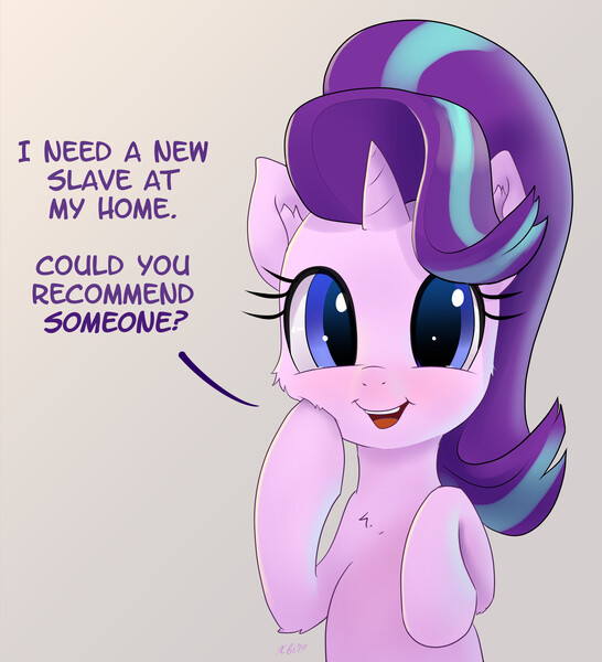 Size: 2225x2443 | Tagged: safe, alternate version, artist:xbi, derpibooru import, starlight glimmer, pony, unicorn, adoracreepy, bipedal, bronybait, bust, cheek fluff, cheek squish, chest fluff, colored pupils, creepy, cute, dialogue, ear fluff, female, fluffy, glimmerbetes, gradient background, gray background, leg fluff, looking at you, mare, open mouth, pure unfiltered evil, simple background, smiling, solo, squishy cheeks, talking to viewer, touching face