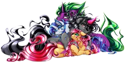 Size: 7000x3487 | Tagged: safe, alternate version, artist:dimidiummorsumbra, derpibooru import, edit, fluttershy, king sombra, rarity, spike, absurd resolution, ear fluff, female, male, shipping, simple background, smiling, sombrashy, sparisombrashy, sparity, straight, stupid sexy sombra, stupid sexy spike, transparent background, unshorn fetlocks, vector