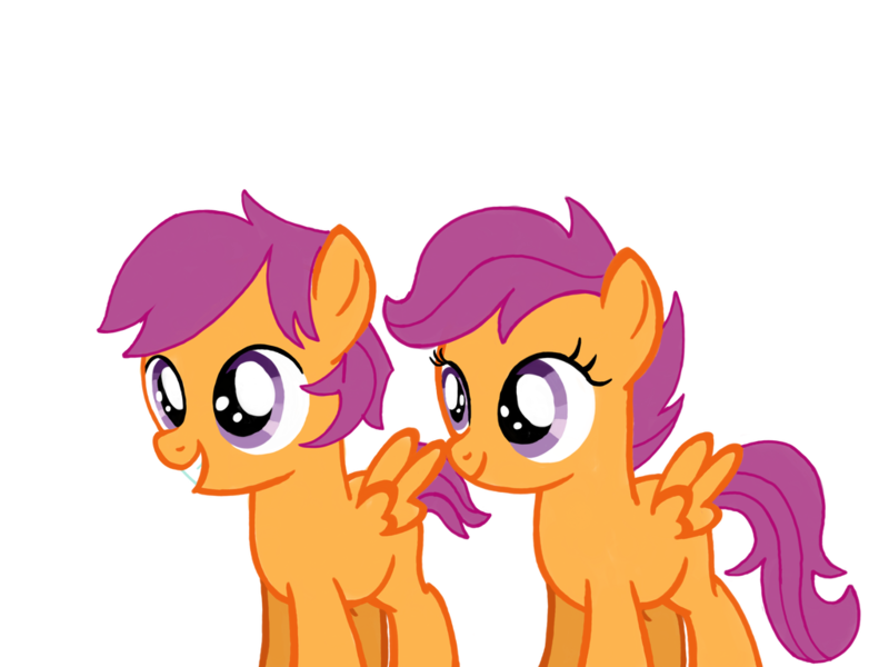Size: 1024x768 | Tagged: safe, artist:amelia-bases, artist:turnaboutart, derpibooru import, scootaloo, pegasus, pony, alternate universe, base used, brother and sister, colt, female, filly, male, rule 63, scooteroll, self paradox, self ponidox, siblings, twins