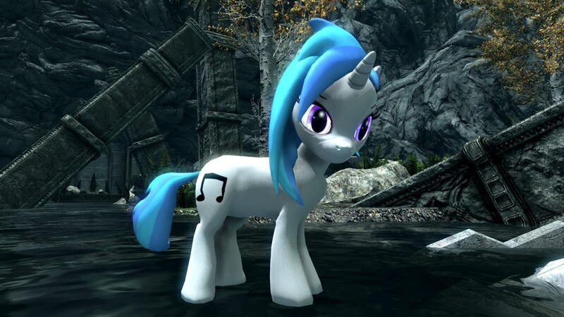 Size: 1440x810 | Tagged: safe, artist:xflamerunnerx, derpibooru import, vinyl scratch, pony, 3d, game mod, skyrim, solo, the elder scrolls