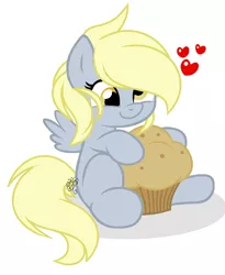 Size: 828x1012 | Tagged: safe, artist:angelamusic13, derpibooru import, derpy hooves, pony, cute, derpabetes, female, filly, filly derpy, food, heart, muffin, simple background, solo, white background, younger