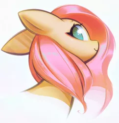 Size: 1404x1445 | Tagged: safe, artist:mirroredsea, derpibooru import, fluttershy, pegasus, pony, bust, female, looking at you, looking back, looking back at you, looking down, mare, portrait, smiling, solo