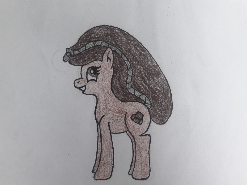 Size: 4128x3096 | Tagged: safe, artist:juani236, derpibooru import, oc, oc:couchry desim, unofficial characters only, pony, brown eyes, brown mane, solo, traditional art, zipper