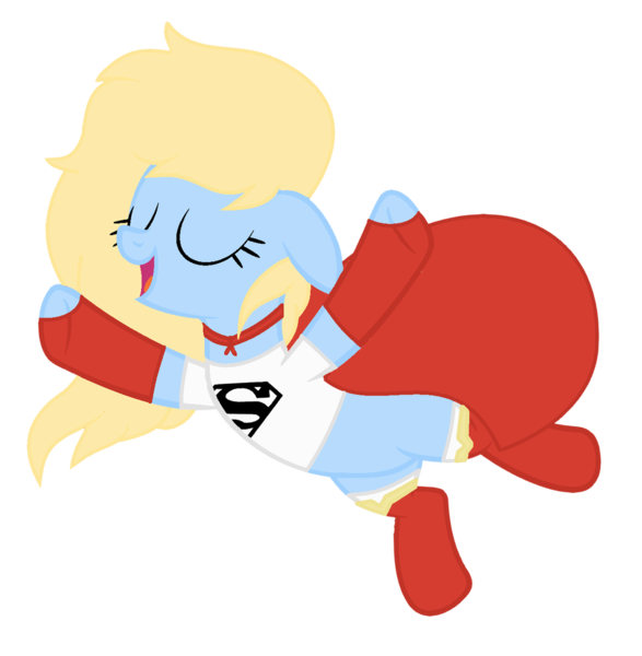 Size: 1024x1046 | Tagged: safe, artist:pegasski, artist:space--paws0w0, derpibooru import, edit, oc, oc:kara krypta, unofficial characters only, earth pony, pony, base used, blank flank, boots, cape, clothes, dc comics, eyes closed, female, fingerless gloves, flying, gloves, mare, open mouth, raised hoof, shirt, shoes, socks, solo, supergirl, t-shirt