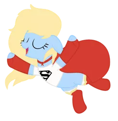 Size: 1024x1046 | Tagged: safe, artist:pegasski, artist:space--paws0w0, derpibooru import, edit, oc, oc:kara krypta, unofficial characters only, earth pony, pony, base used, blank flank, boots, cape, clothes, dc comics, eyes closed, female, fingerless gloves, flying, gloves, mare, open mouth, raised hoof, shirt, shoes, socks, solo, supergirl, t-shirt