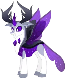 Size: 1600x1916 | Tagged: safe, artist:whitekitsuneko, derpibooru import, oc, oc:loving marzipan, unofficial characters only, changedling, changeling, changeling king, grin, male, purple eyes, simple background, smiling, solo, spread wings, transparent background, wings