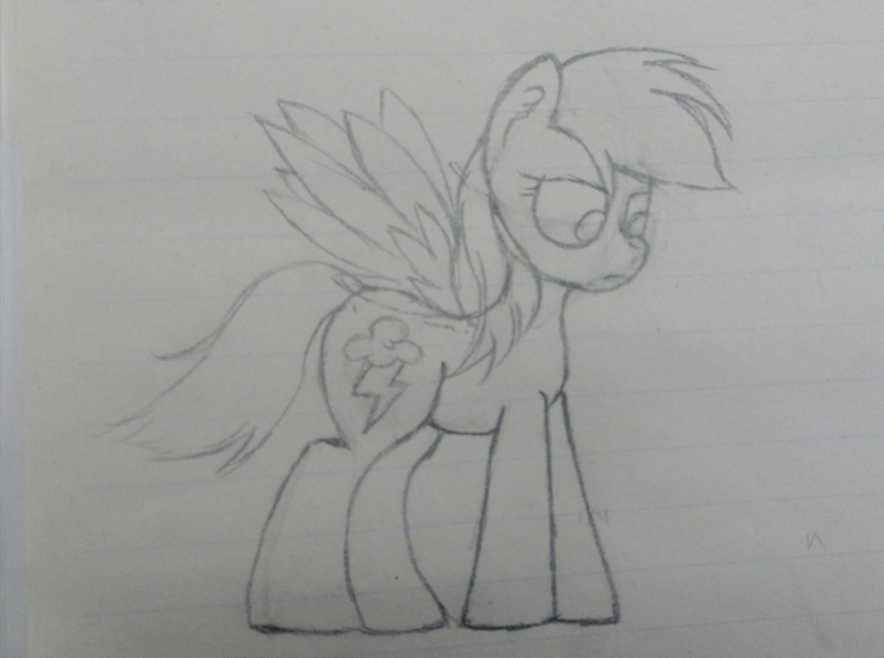 Size: 3178x2368 | Tagged: safe, artist:twinblade edge, derpibooru import, rainbow dash, pony, lined paper, monochrome, solo, spread wings, traditional art, wings