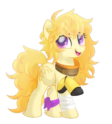 Size: 1000x1100 | Tagged: safe, artist:prince-lionel, deleted from derpibooru, derpibooru import, ponified, pegasus, pony, amputee, prosthetic limb, prosthetics, rwby, simple background, smiling, solo, transparent background, yang xiao long