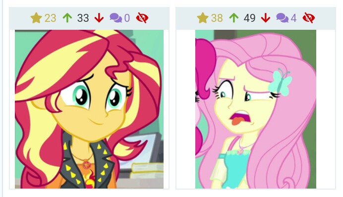 Size: 692x397 | Tagged: safe, derpibooru import, fluttershy, sunset shimmer, derpibooru, equestria girls, equestria girls series, forgotten friendship, juxtaposition, juxtaposition win, meme, meta