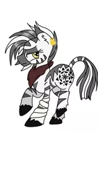 Size: 1154x2047 | Tagged: artist:sweetkllrvane, bandana, derpibooru import, ear piercing, earring, female, jewelry, oc, oc:xena, piercing, quadrupedal, safe, simple background, solo, white background, zebra