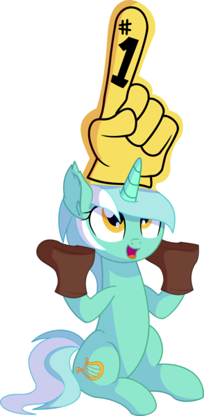 Size: 4767x9731 | Tagged: safe, artist:cyanlightning, derpibooru import, lyra heartstrings, pony, unicorn, .svg available, absurd resolution, boots, clothes, ear fluff, female, foam finger, hand, mare, open mouth, shoes, silly, silly pony, simple background, sitting, solo, that pony sure does love hands, transparent background, vector