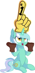 Size: 4767x9731 | Tagged: safe, artist:cyanlightning, derpibooru import, lyra heartstrings, pony, unicorn, .svg available, absurd resolution, boots, clothes, ear fluff, female, foam finger, hand, mare, open mouth, shoes, silly, silly pony, simple background, sitting, solo, that pony sure does love hands, transparent background, vector