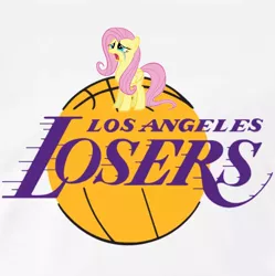 Size: 648x650 | Tagged: safe, derpibooru import, fluttershy, pony, basketball, logo, los angeles lakers, nba, sad, sports