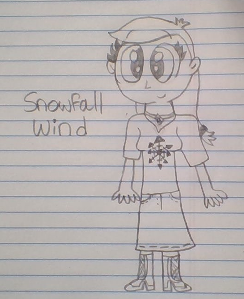 Size: 525x643 | Tagged: safe, artist:nightshadowmlp, derpibooru import, oc, oc:snowfall wind, unofficial characters only, equestria girls, equestria girls series, boots, clothes, jewelry, lined paper, necklace, shirt, shoes, skirt, smiling, text, traditional art