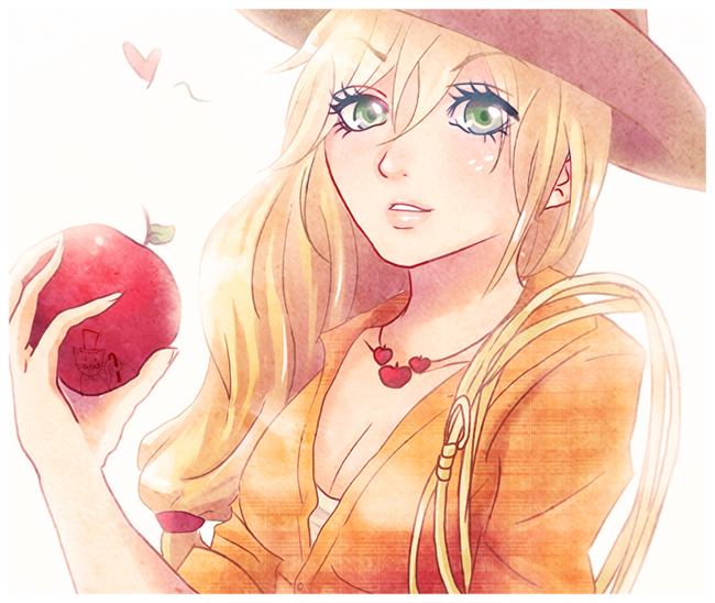 Size: 650x548 | Tagged: apple, applejack, artist:songoftheshoebox, clothes, cowboy hat, derpibooru import, female, food, hat, human, humanized, lasso, obligatory apple, rope, safe, simple background, solo, stetson, white background