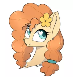 Size: 1233x1304 | Tagged: safe, artist:puetsua, derpibooru import, pear butter, pony, female, flower, flower in hair, heart eyes, mare, simple background, smiling, solo, white background, wingding eyes