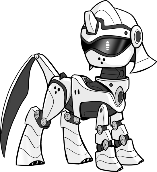 Size: 2198x2409 | Tagged: safe, artist:petirep, derpibooru import, oc, unofficial characters only, pony, robot, robot pony, buck legacy, armor, black and white, card art, grayscale, knight, monochrome, simple background, solo, transparent background