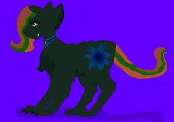 Size: 1280x896 | Tagged: artist:eeveeglaceon, blue background, blue sun, cat, catified, color change, cutie mark, darkened coat, derpibooru import, fangs, female, green eye, indigo background, inverted, inverted colors, inverted princess celestia, invert princess celestia, jewelry, multicolored hair, necklace, princess celestia, purple background, rainbow hair, regalia, safe, sidemouth, simple background, solo, species swap, tumblr, tumblr:the sun has inverted, violet background