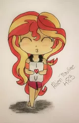 Size: 1120x1740 | Tagged: safe, artist:alienpauline483, derpibooru import, sunset shimmer, equestria girls, equestria girls series, card, chibi, cute, dawwww, hnnng, i love you, shimmerbetes, solo, traditional art, weapons-grade cute