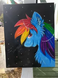Size: 3120x4160 | Tagged: safe, artist:annuthecatgirl, derpibooru import, rainbow dash, pegasus, pony, abstract background, chest fluff, ear fluff, female, looking at you, mare, painting, solo, traditional art