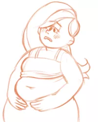 Size: 474x589 | Tagged: artist:weatherly, bbw, belly, belly button, blushing, chubby, derpibooru import, fat, fattershy, female, fluttershy, human, humanized, monochrome, safe, sketch, solo