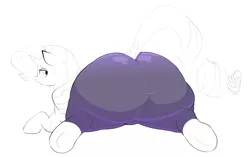 Size: 3024x1896 | Tagged: suggestive, artist:hattsy-nsfw, derpibooru import, rarity, pony, unicorn, bedroom eyes, butt, clothes, female, huge butt, impossibly large butt, large butt, looking back, lying down, pants, plot, rear view, rearity, solo, solo female, spread legs, spreading, sweat, the ass was fat, underhoof, yoga pants