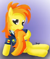 Size: 1240x1472 | Tagged: safe, artist:kacpi, derpibooru import, edit, spitfire, pegasus, pony, clothes, cute, female, looking at you, mare, solo