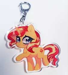 Size: 3024x3326 | Tagged: safe, artist:techycutie, derpibooru import, sunset shimmer, pony, unicorn, equestria girls, chibi, fan made, female, irl, keychain, mare, photo, raised hoof, smiling, solo