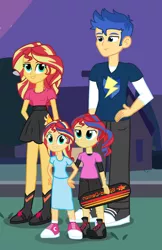 Size: 1832x2824 | Tagged: safe, artist:themexicanpunisher, derpibooru import, flash sentry, sunset shimmer, equestria girls, clothes, converse, family, female, flashimmer, male, offspring, parent:flash sentry, parent:sunset shimmer, parents:flashimmer, shipping, shoes, straight