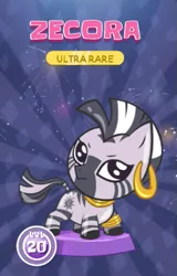 Size: 417x650 | Tagged: colored hooves, cute, cutie mark, derpibooru import, ear piercing, earring, female, hooves, jewelry, mare, piercing, pocket ponies, safe, solo, text, zebra, zecora, zecorable