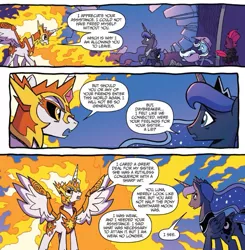 Size: 811x827 | Tagged: artist:tonyfleecs, daybreaker, derpibooru import, idw, nightmare knights, princess luna, safe, spoiler:comic, spoiler:comicnightmareknights05, tempest shadow, trixie