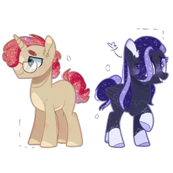 Size: 4000x4000 | Tagged: safe, artist:jxst-alexa, derpibooru import, oc, unofficial characters only, pegasus, pony, unicorn, absurd resolution, female, glasses, half-siblings, magical lesbian spawn, mare, offspring, parent:moondancer, parent:sunset shimmer, parent:tempest shadow, parents:tempestdancer, parents:tempestshimmer, simple background, transparent background