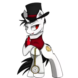 Size: 2300x2300 | Tagged: safe, artist:llhopell, derpibooru import, oc, pony, unicorn, clothes, commission, hat, male, necktie, open mouth, pocket watch, simple background, solo, stallion, suit, white background