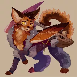 Size: 750x750 | Tagged: artist:sitaart, bard, bedroll, cat, clothes, derpibooru import, dungeons and dragons, fantasy class, fluffy, jewelry, lute, male, musical instrument, oc, oc:jetsam, orange eyes, orange fur, pathfinder, pen and paper rpg, ponyfinder, purrsian, rpg, safe, scroll, simple background, solo, tail, unofficial characters only, whiskers, wings