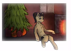 Size: 604x429 | Tagged: safe, artist:al1-ce, derpibooru import, oc, oc:sinraal, unofficial characters only, pony, breaking the fourth wall, fireplace, solo, tree