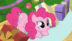 Size: 1920x1080 | Tagged: safe, derpibooru import, screencap, pinkie pie, earth pony, pony, the great escape room, cute, diapinkes, face down ass up, female, mare, present, smiling, solo