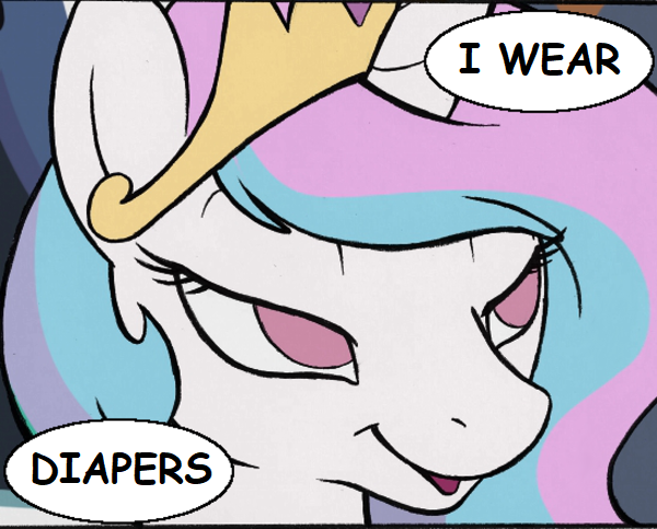 Size: 600x483 | Tagged: source needed, safe, artist:furseiseki, derpibooru import, edit, edited edit, princess celestia, alicorn, pony, abdl, adult foal, bedroom eyes, close-up, comic sans, confession, crown, dialogue, diaper, diaper fetish, ears up, eyelashes, female, fetish, happy, horn, jewelry, mare, nostrils, open mouth, princess, regalia, royalty, smiling, smirk, smug, solo, speech bubble, statement, text, text edit, wall of tags